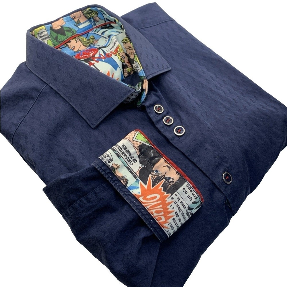 Au Noir Long Sleeve Button Up Shirt Men's Size 4 Blue Flip Cuffs Designer Lux